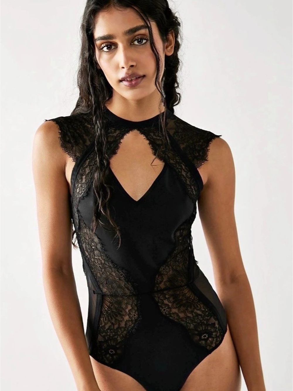 Free People Speed Date Bodysuit Black Lace Small